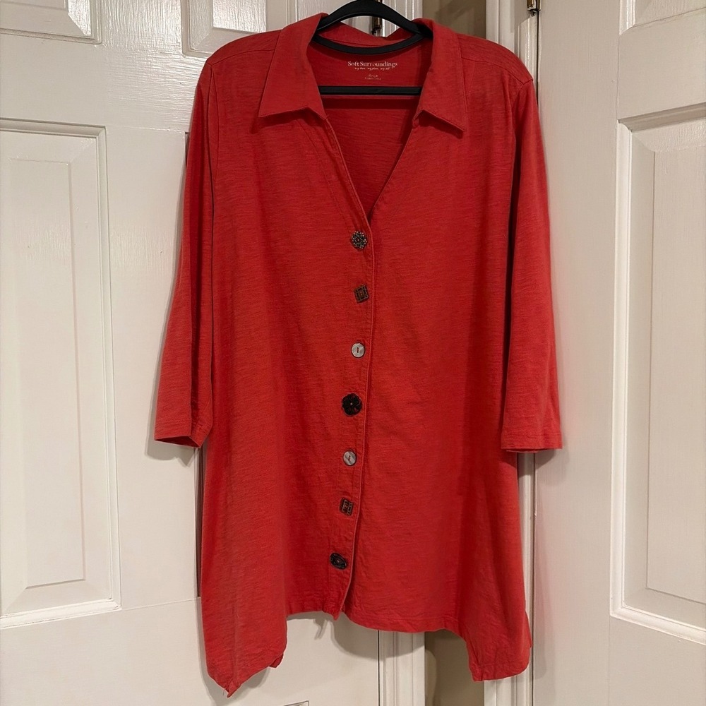 Soft Surroundings Danielle Button 3/4 Sleeve Tunic Orange Size XL